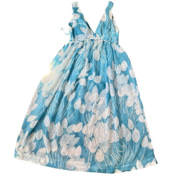 Vintage Eve Stillman Maxi Dress Sheer Blue White Floral Print V Neck Size Small - Picture 15 of 15